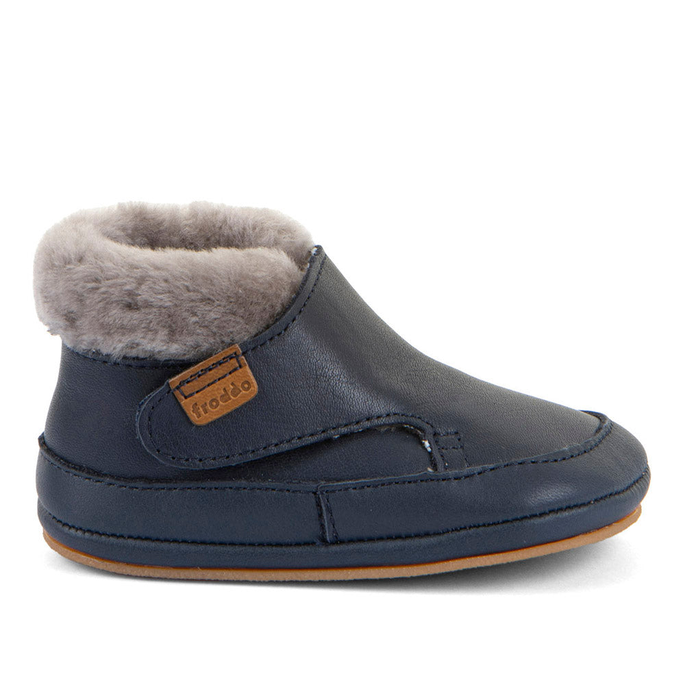 Froddo Barefoot Furry Dark Blue siltie ādas zābaciņi