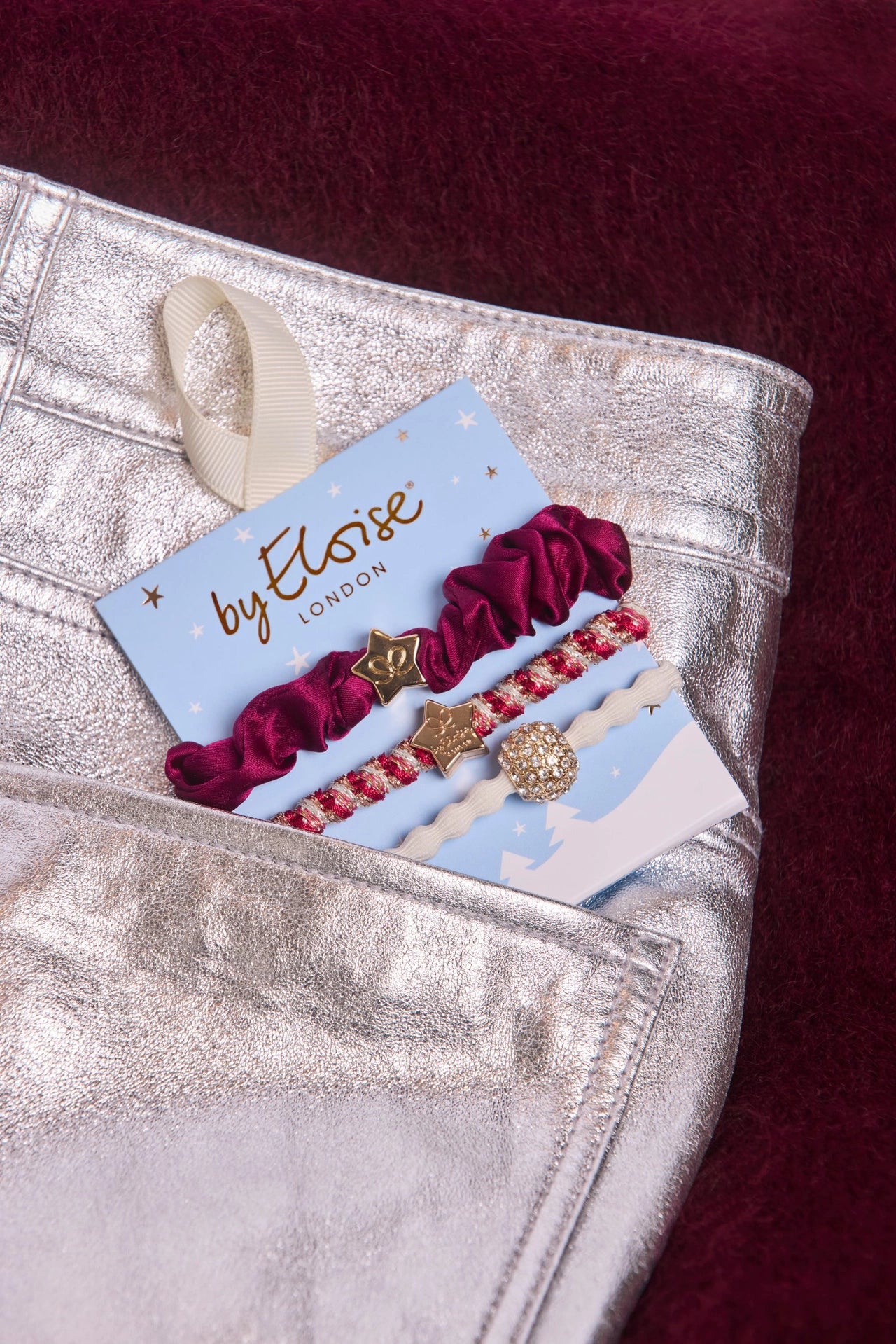 byEloise Candy Cane Sparkle zīda matu gumiju komplekts