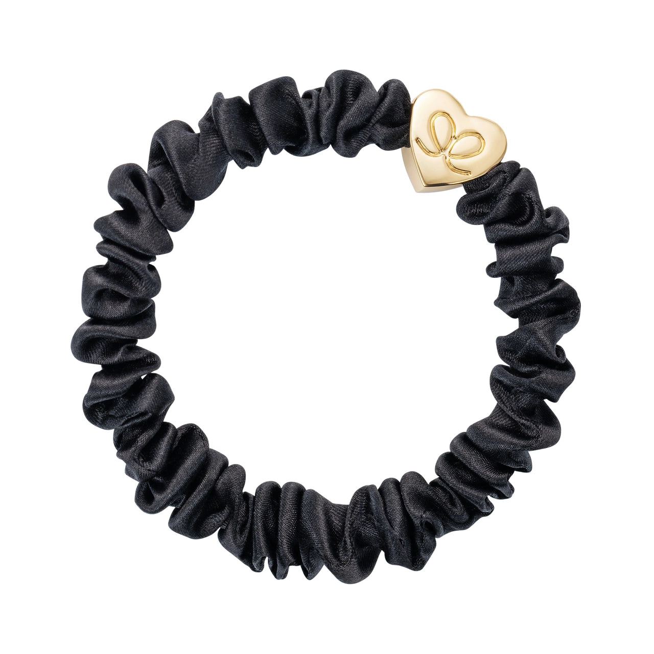 byEloise Gold Heart Skinny Black zīda matu gumija