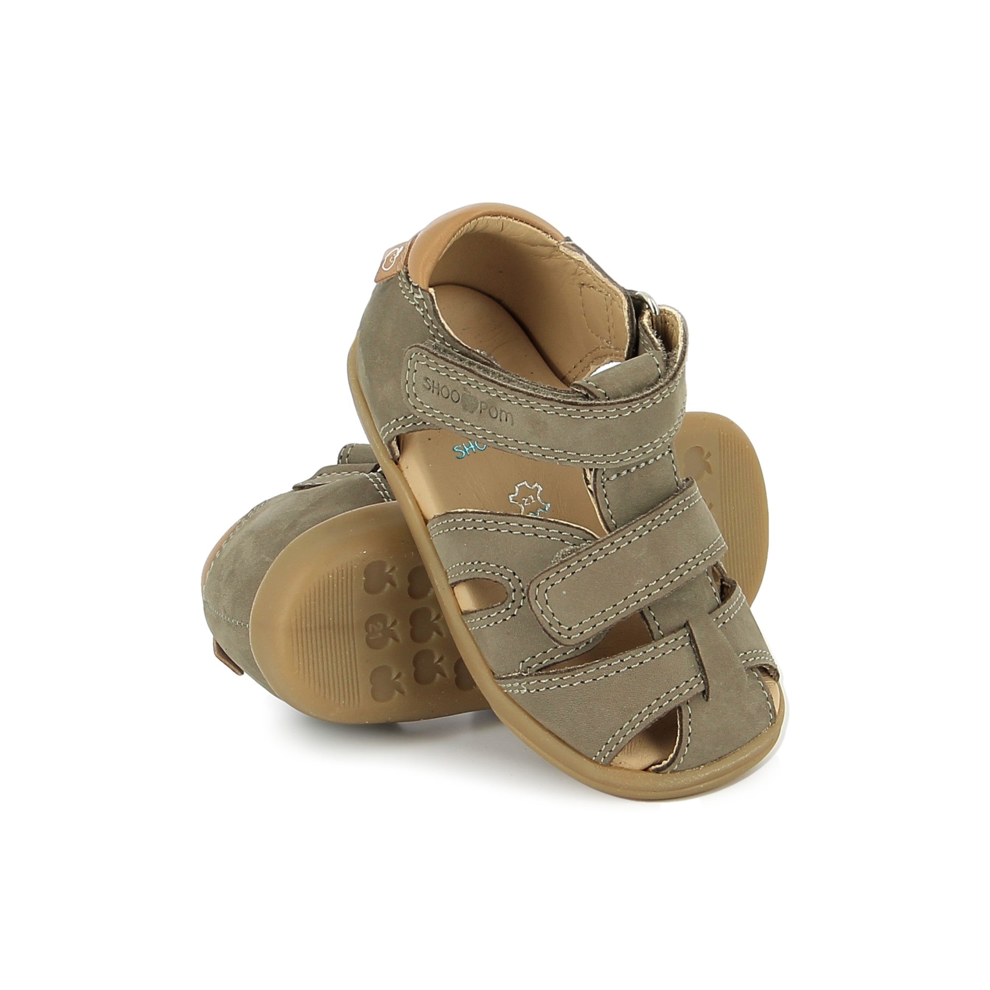 Shoo Pom Pika Nubuck Kaki-Camel sandalītes